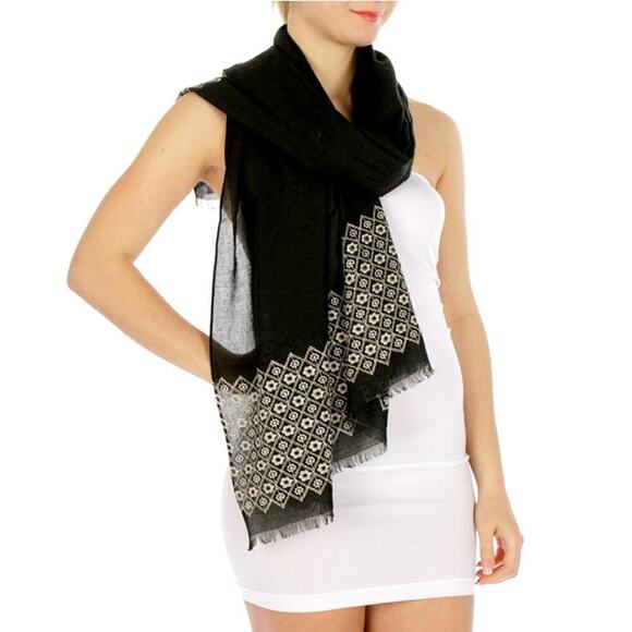 NWT Fashion Lightweight Semi Sheer Floral Embroidered Scarf Shawl Cover-Up - Picture 5 of 8